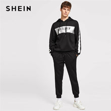 Load image into Gallery viewer, SHEIN Men Black And White Casual Drawstring Letter Hoodie And Pants Co-Ord Autumn Minimalist Mens Two Pieces