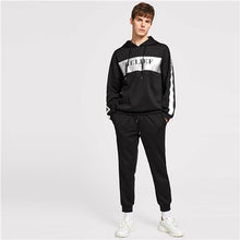 Load image into Gallery viewer, SHEIN Men Black And White Casual Drawstring Letter Hoodie And Pants Co-Ord Autumn Minimalist Mens Two Pieces