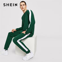 Load image into Gallery viewer, SHEIN Men Green Casual Tape Long Sleeve Pullover And Drawstring Waist Pants Set Autumn Minimalist Mens Two Pieces