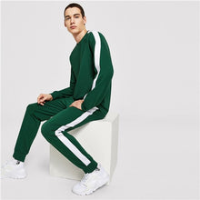 Load image into Gallery viewer, SHEIN Men Green Casual Tape Long Sleeve Pullover And Drawstring Waist Pants Set Autumn Minimalist Mens Two Pieces