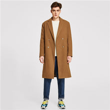 Load image into Gallery viewer, SHEIN Men Camel Casual Notch Collar Double Breasted Placket Pocket Plain Notched Coat 2018 Winter Minimalist Mens Coat